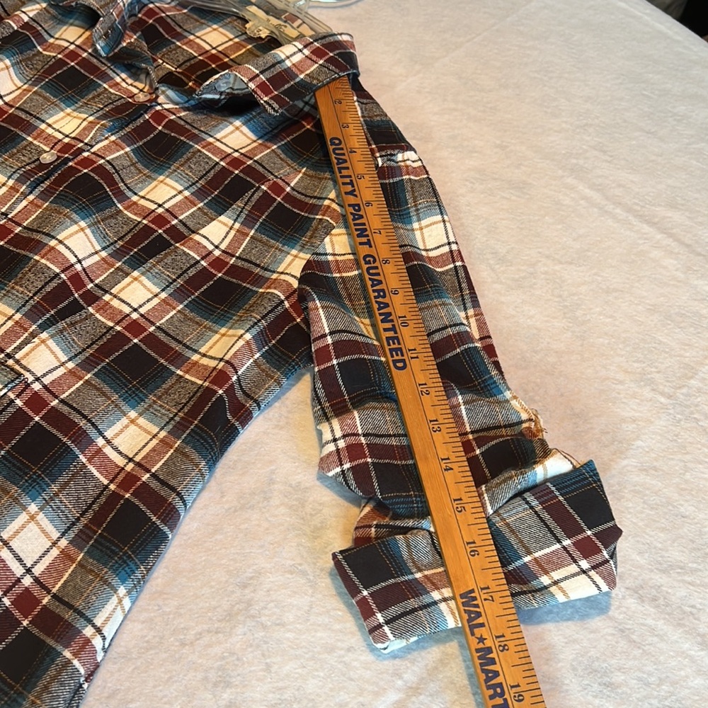 Simply Noelle Plaid Button Down Tunic Shacket Pockets Roll Tab Sleeve Size S/M - Picture 9 of 14